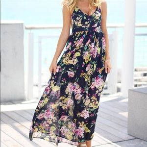 Navy Floral Maxi Backless Dress